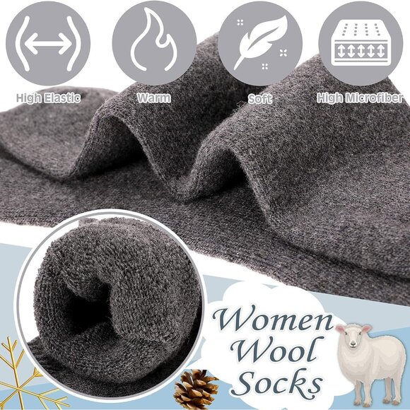 Women Merino Wool Grey Series Sock 5 Pairs Warm Thick Crew Winter Boot Socks - Picture 2 of 4